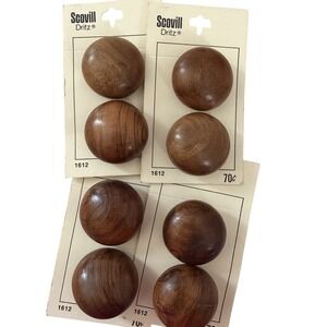 8 Vintage Scovill Buttons Round Polished Brown Wooden 1 1/8"w x 1/2"h  USA
